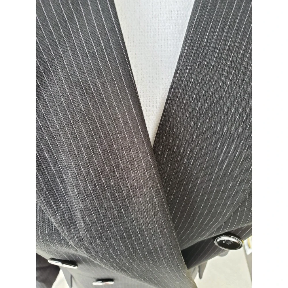 White House Black Market Pin Striped Blazer Womens 6 Black Double Breasted Lined
